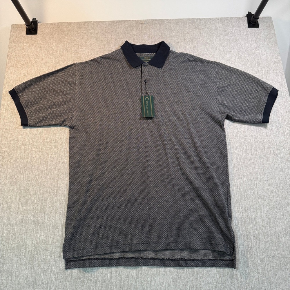 Croft & Barrow Mens XL Polo Shirt Grey Black Jacquard Knit 100% Cotton NWT